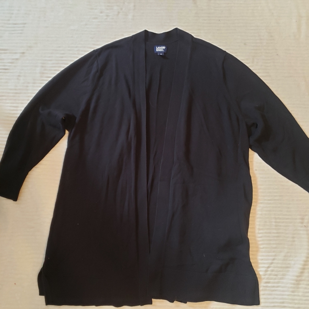 Lands End Womens Comfy Black Knit Cardigan Shrug w/pockets 2X